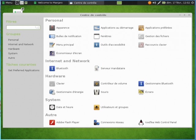 Le centre de contrôle Manjaro