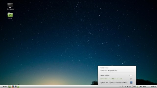 Linux Mint menu du tableau de bord