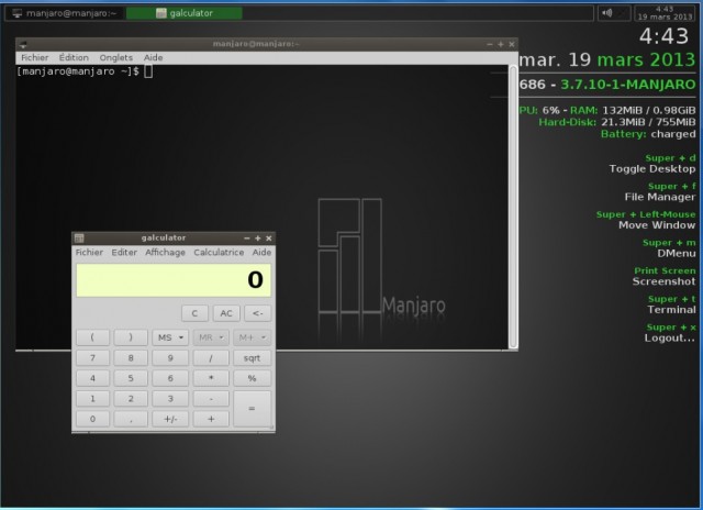 Manjaro OpenBox le terminal ouvert et transparent
