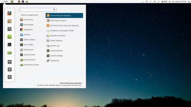 Cairo Dock dans le menu