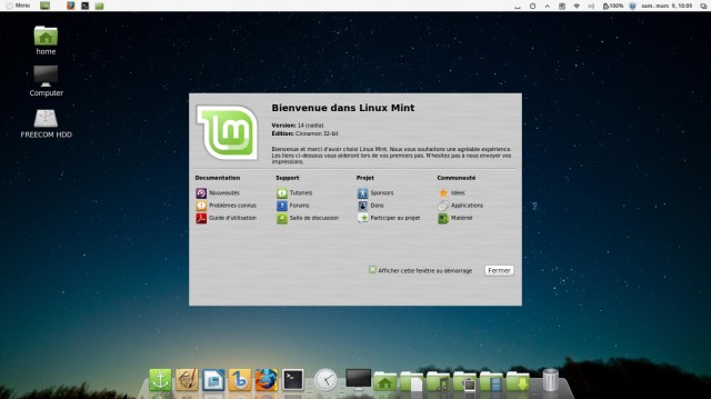 Fenêtre de Bienvenue dans Linux Mint