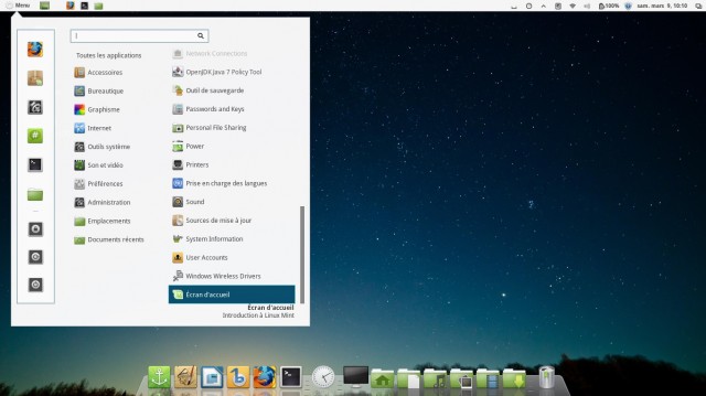 Fenêtre Ecran d'accueil de Linux Mint