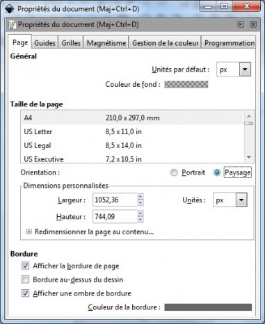 Inkscape propriétés du documents