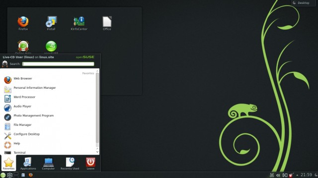 OpenSuse 12.3 le menu