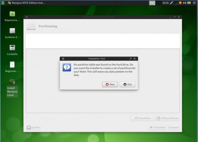 Partition pour l'installation de Manjaro