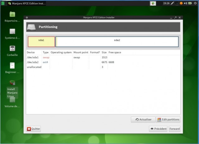 Partitionnement de Manjaro