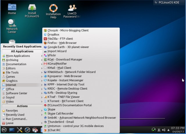 PCLinuxOS 2013 04 le menu principal