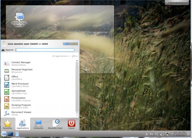 Linux Mint KDE 14 le menu principal