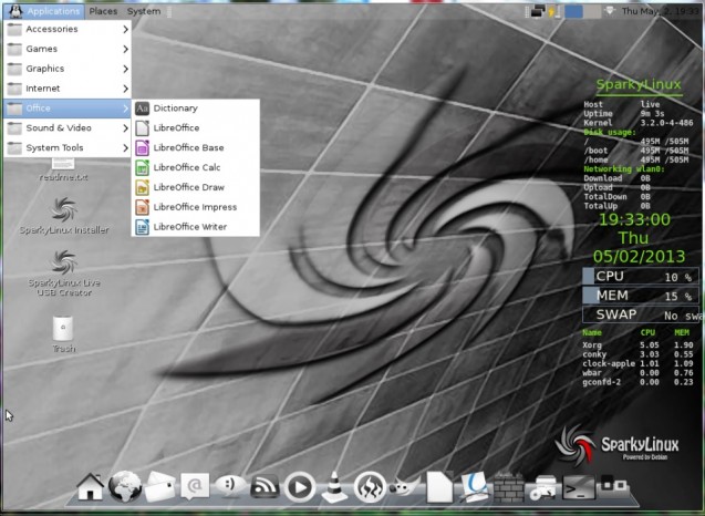 Sparky Linux 2.1.1 menu