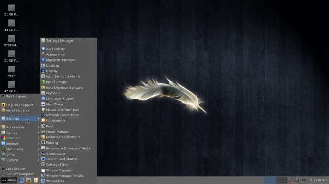 Linux Lite le menu principal