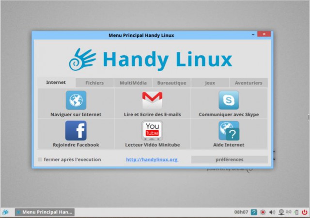 Handylinux le menu principal