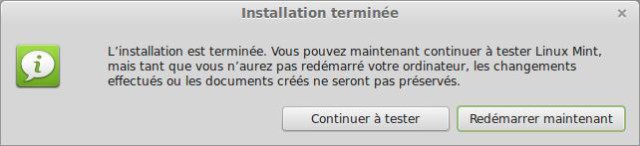 Installation de Linux Mint terminée