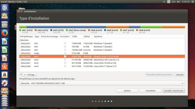 Choix de la partition Ubuntu