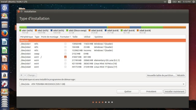 Ubuntu partition choisie