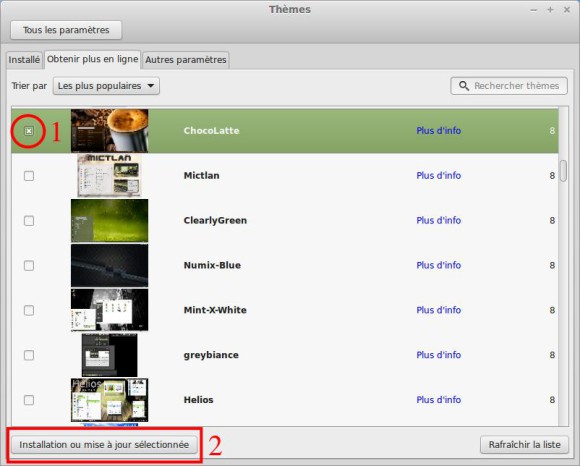 Sélection du thème pour Linux Mint