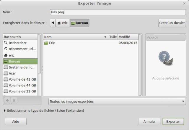 Exporter dans un format d'image Gimp