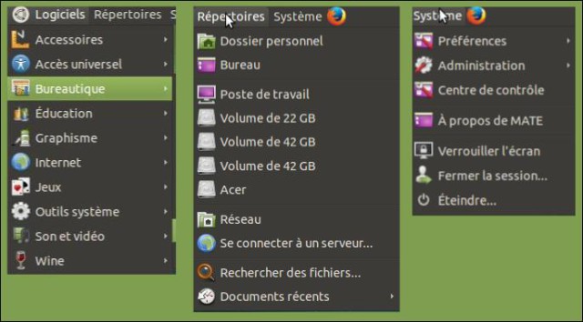 Les menus d'Ubuntu Mate