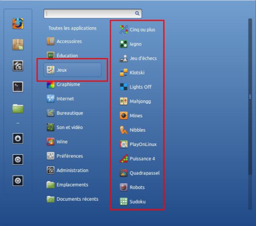 Menu Jeux Mint