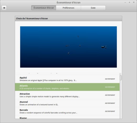 Economiseur d'écran dans Linux Mint