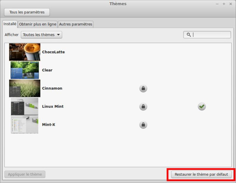 Restaurer le thème par défaut de Linux Mint