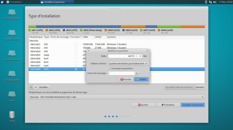 Choix de la partition Xubuntu