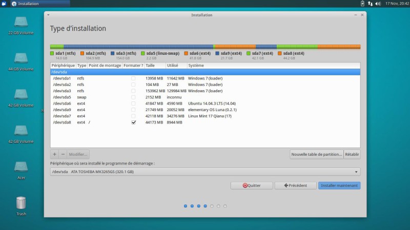 La partition choisie pour Xubuntu