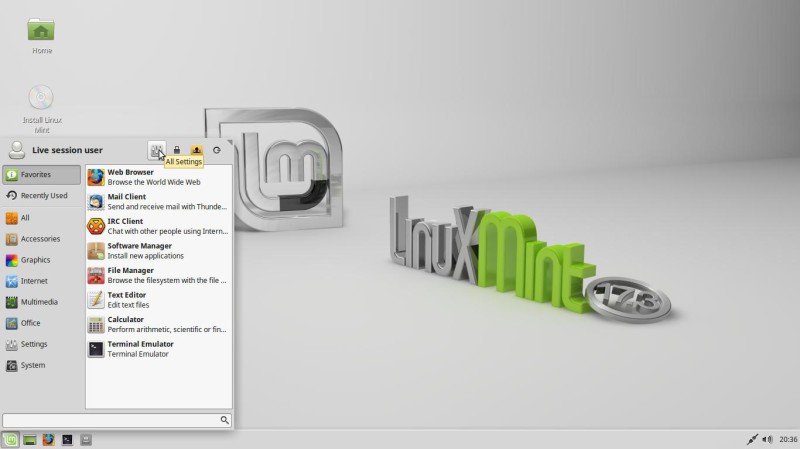 Le menu principal de Linux Mint avec XFCE