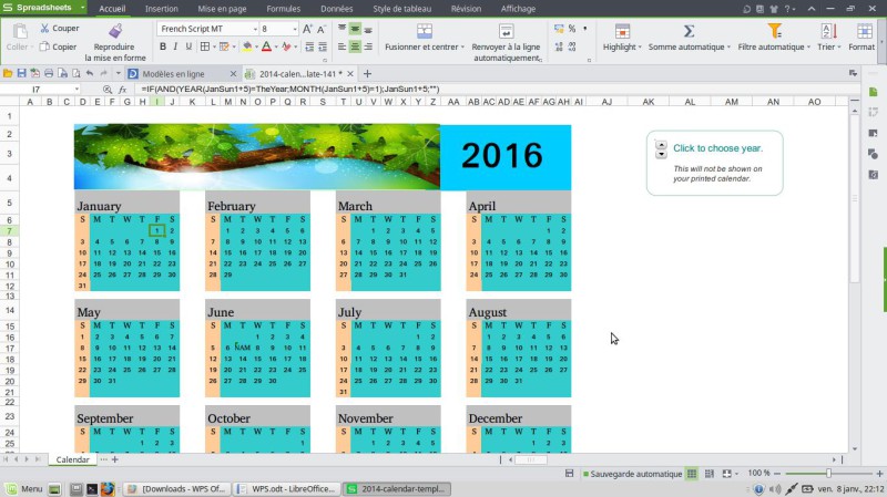 Calendrier wps 2016