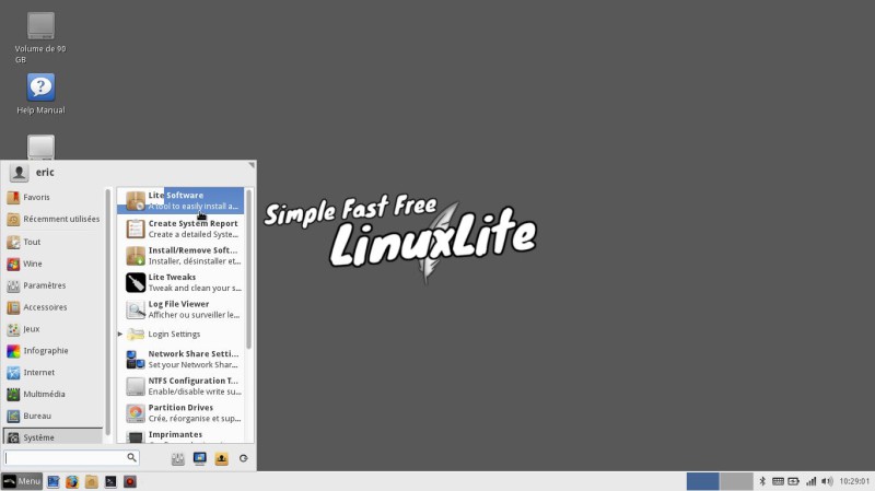 Menu system Linux Lite