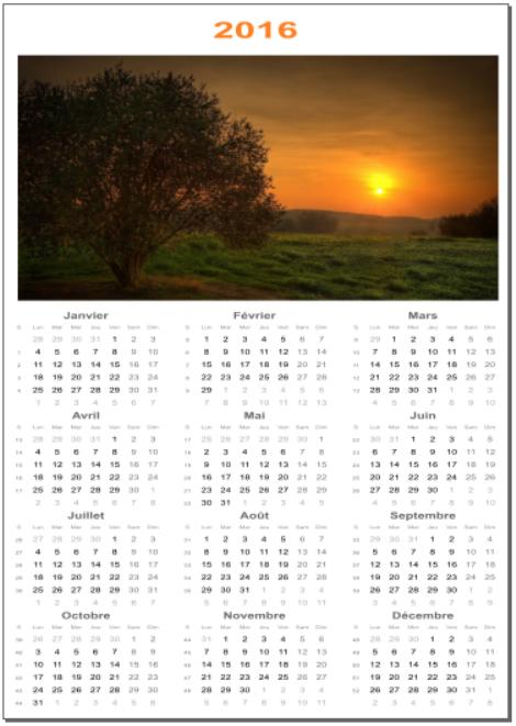 Votre calendrier 2016