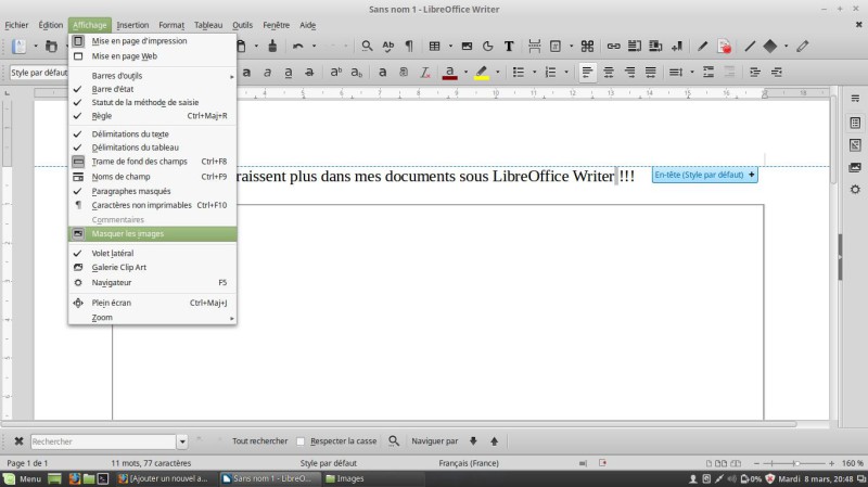 LibreOffice Writer menu affichage