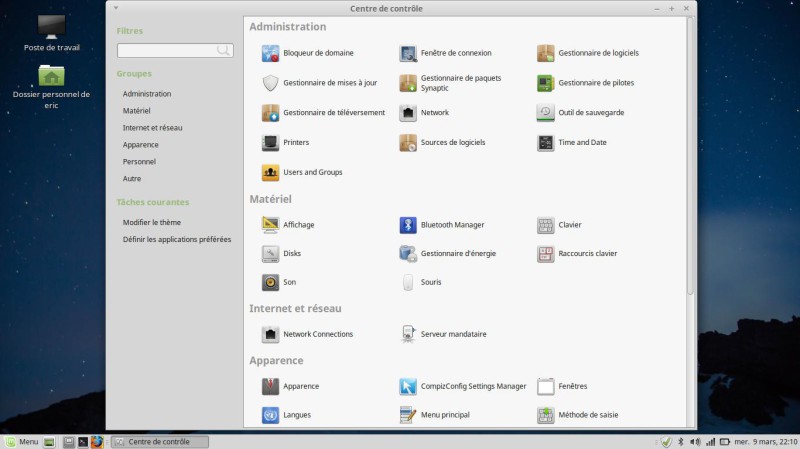 Linux Mint Mate centre de contrôle