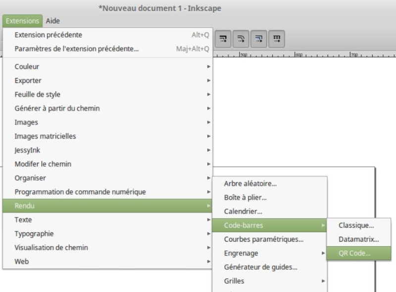 Le menu QR code d'Inkscape