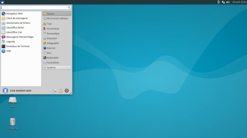 Xubuntu le menu principal