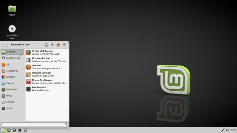 Linux Mint 18 xfce Menu