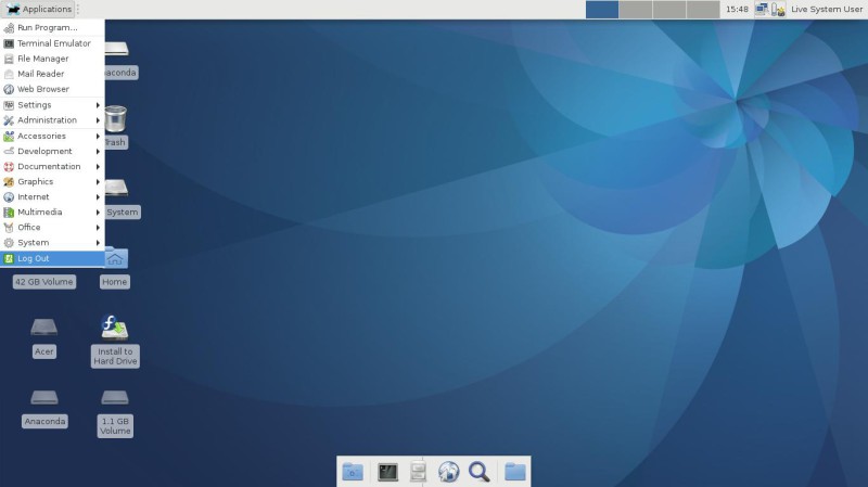 Fedora 25 xfce le menu