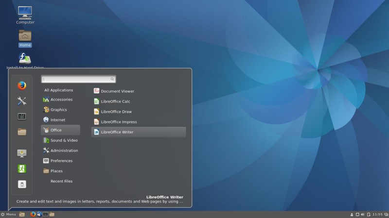 Le menu de Fedora 25 Cinnamon