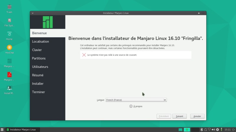 Manjaro choix de la langue d'installation