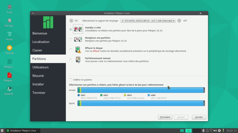 Manjaro choix du partitionnement