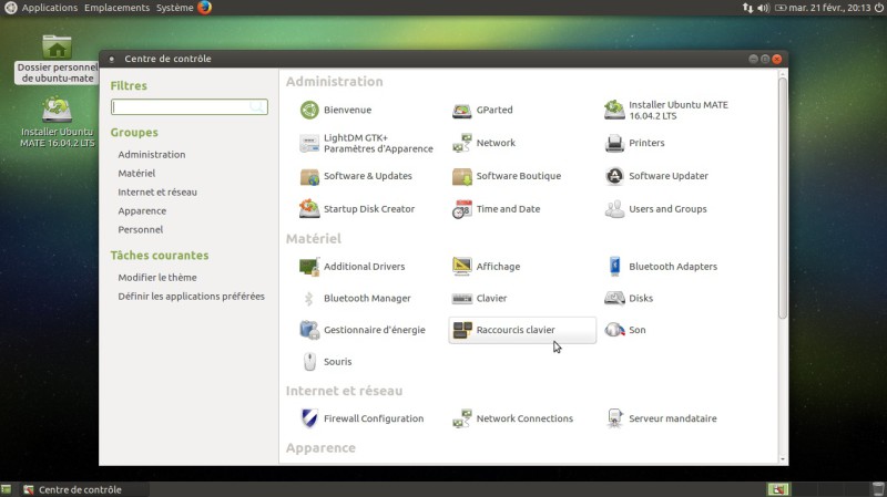 Centre de contrôle d'Ubuntu Mate