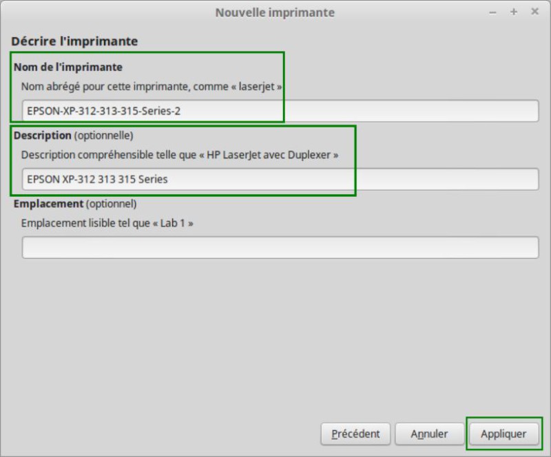Décrire l'imprimante sous Linux