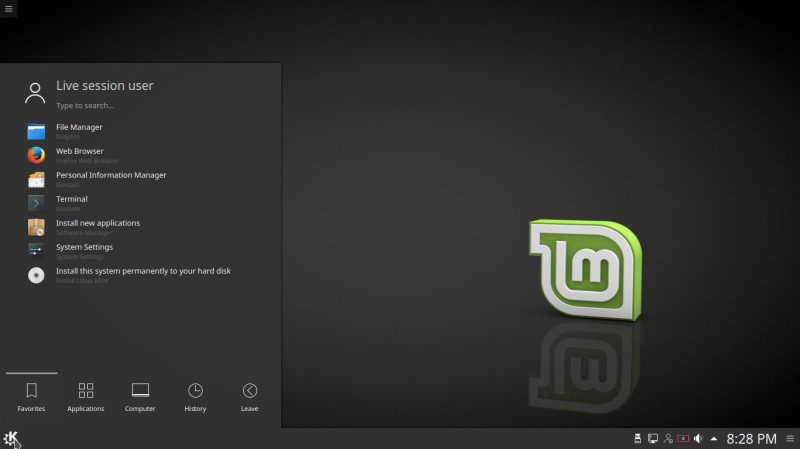 Linux Mint KDE le menu