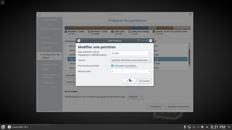 Linux Mint kde formatage