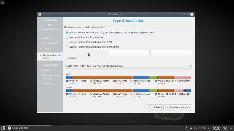 Linux Mint kde type d'installation