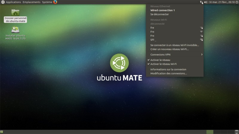 Menu paramètrer le reseau WIFI Ubuntu Mate