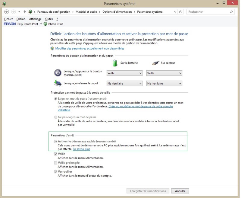 Les paramètres d'arrêt de Windows 8 et 8.1