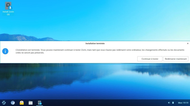 Zorin OS installation terminée