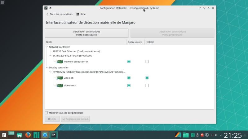 Manjaro configuration materielle