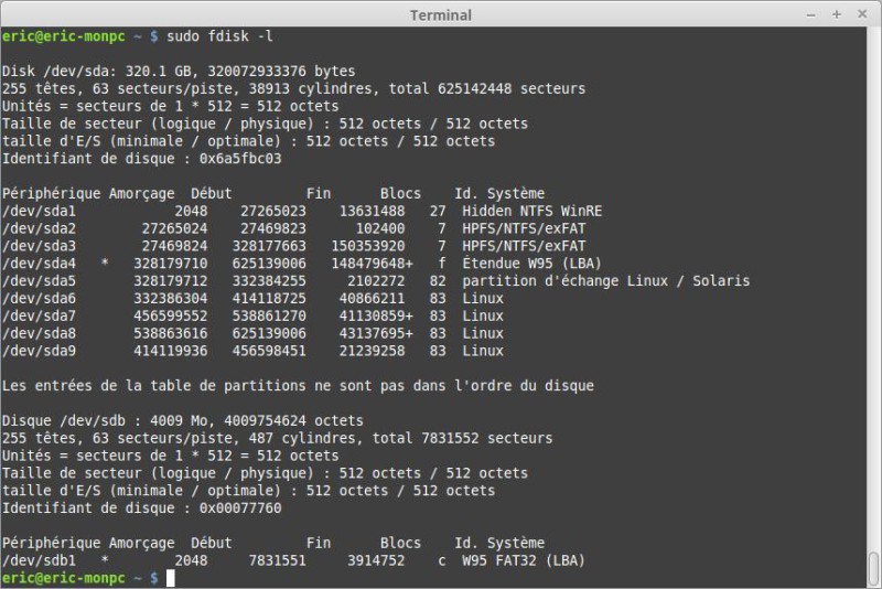 Commande fdisk