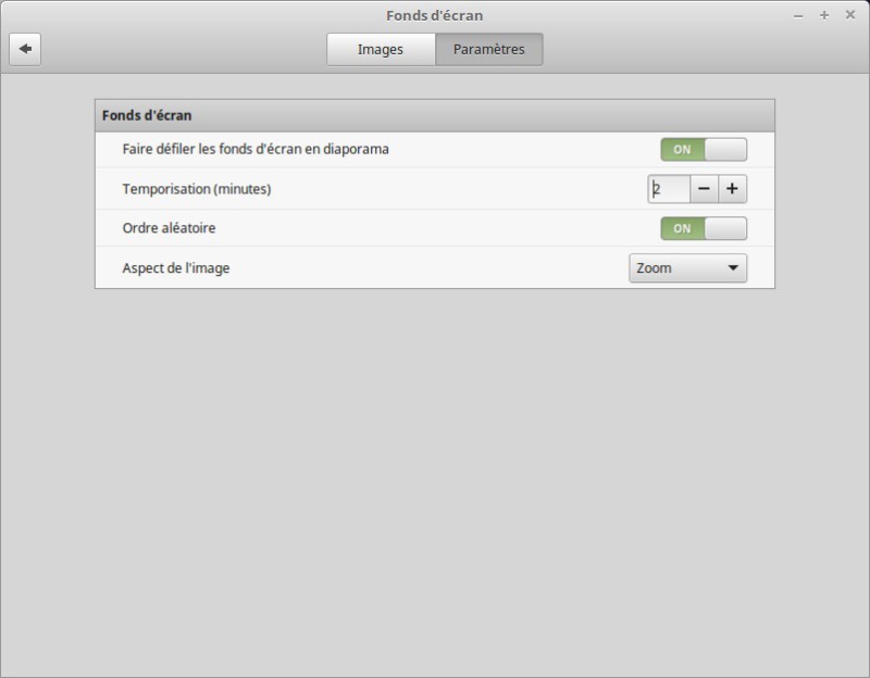Fonds d'écran paramètres on